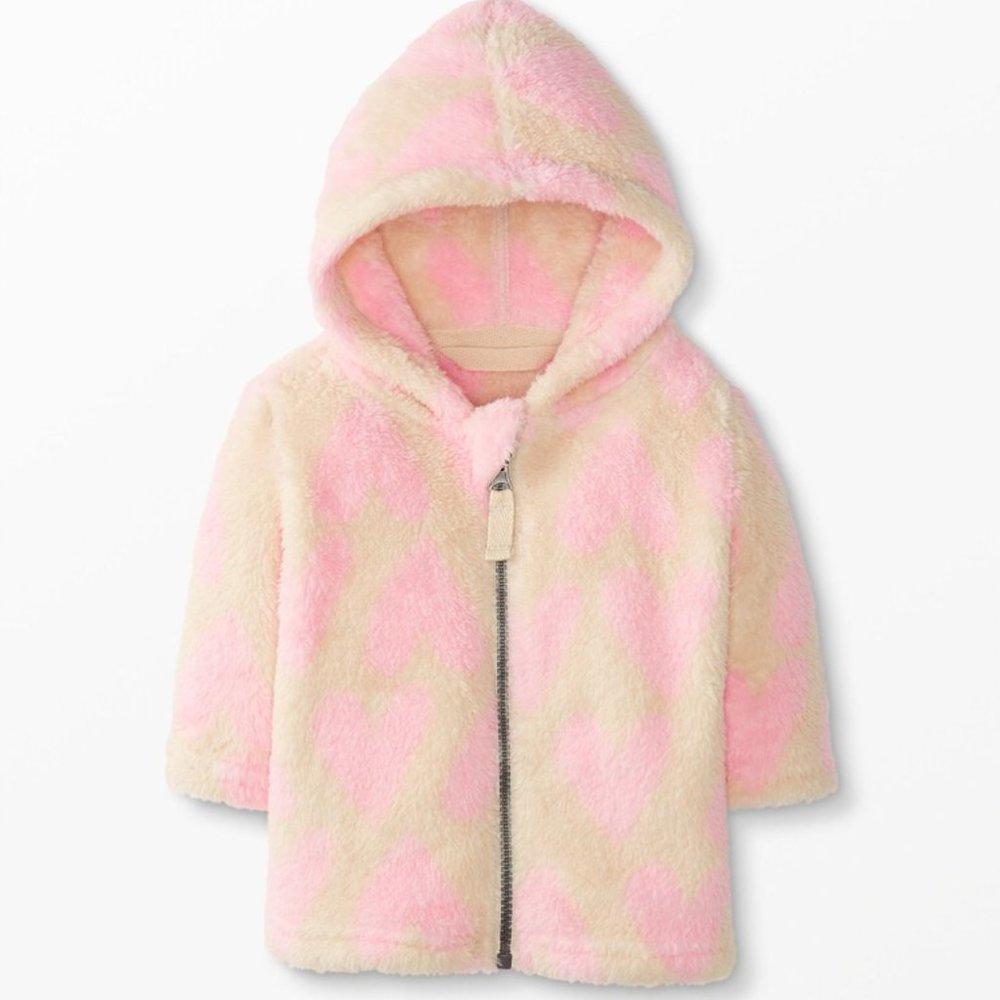 NWT HannaAndersson Baby Print Jacket In Marshmallow Light Oat Heart Print 12-18m